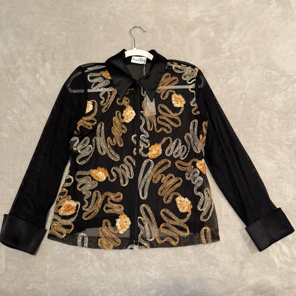 Vintage Joseph Ribkoff Black and Gold Patterned Blouse